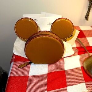 Disney X Coach C8581 Honeycomb Leather Disney Parks Mickey Mouse Ears Coin Case